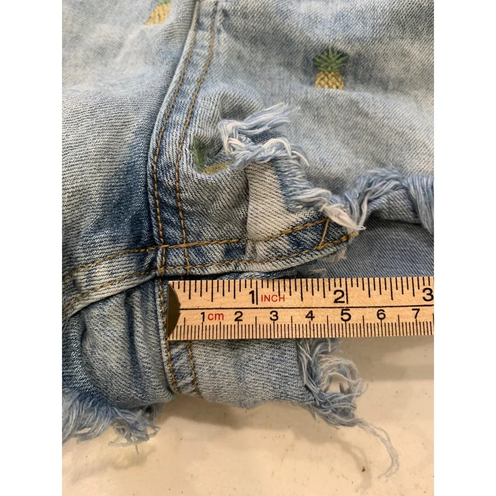 Rewash Pineapple Embroidered Denim Cut Off Shorts 5R W27 Tropical Summer Women